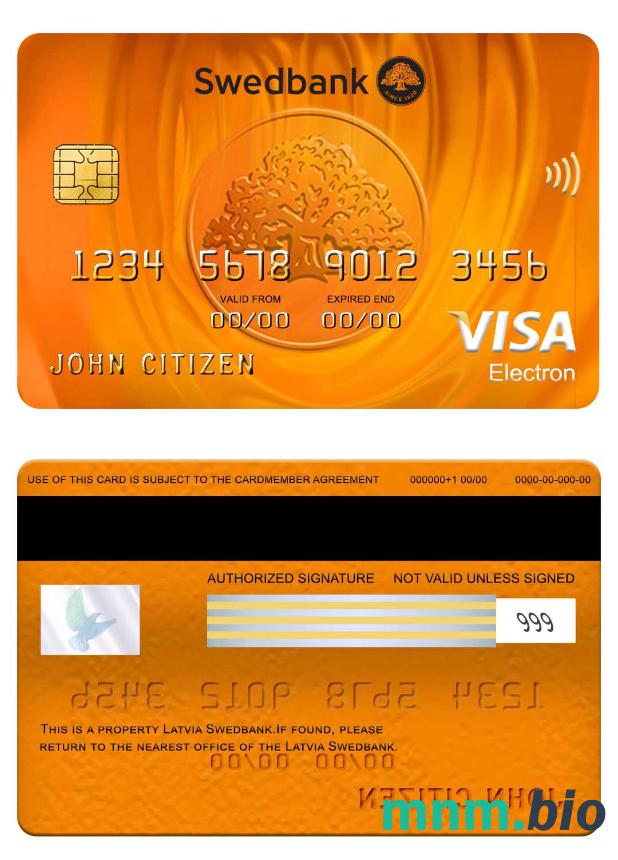 Latvia Swedbank visa electron karta przykład w formacie PSD
